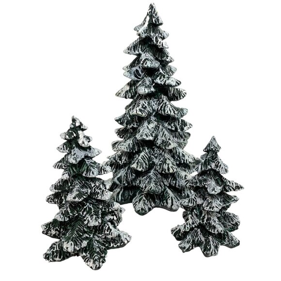 Village Evergreen Trees Cold Cast Porcelain Set Of 3 By Department 56 - Picture 1 of 13